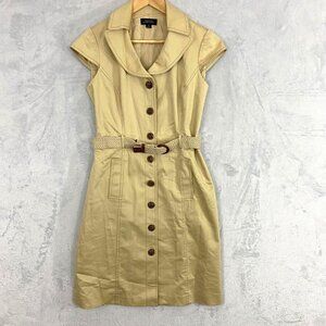 Tahari Arthur S Levine Belted Trench Dress Womens Size 2 Tan Short Sleeve Safari